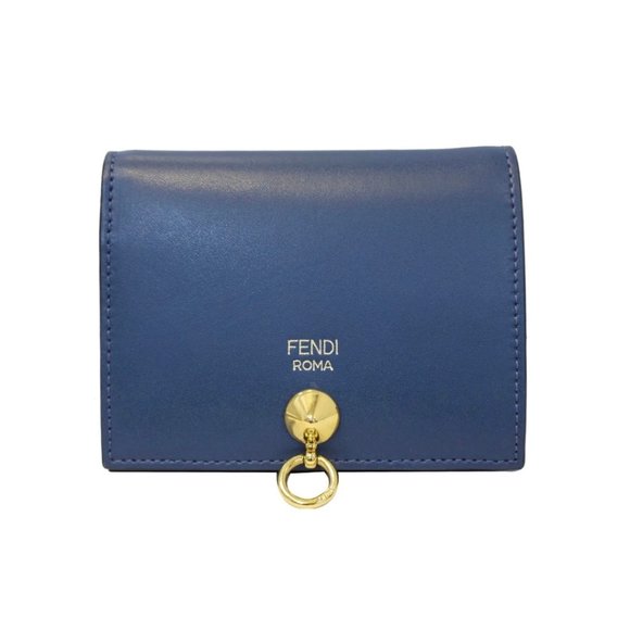 Fendi Wallet - Fendi Bi-Fold Leather Wallet Blue For Women